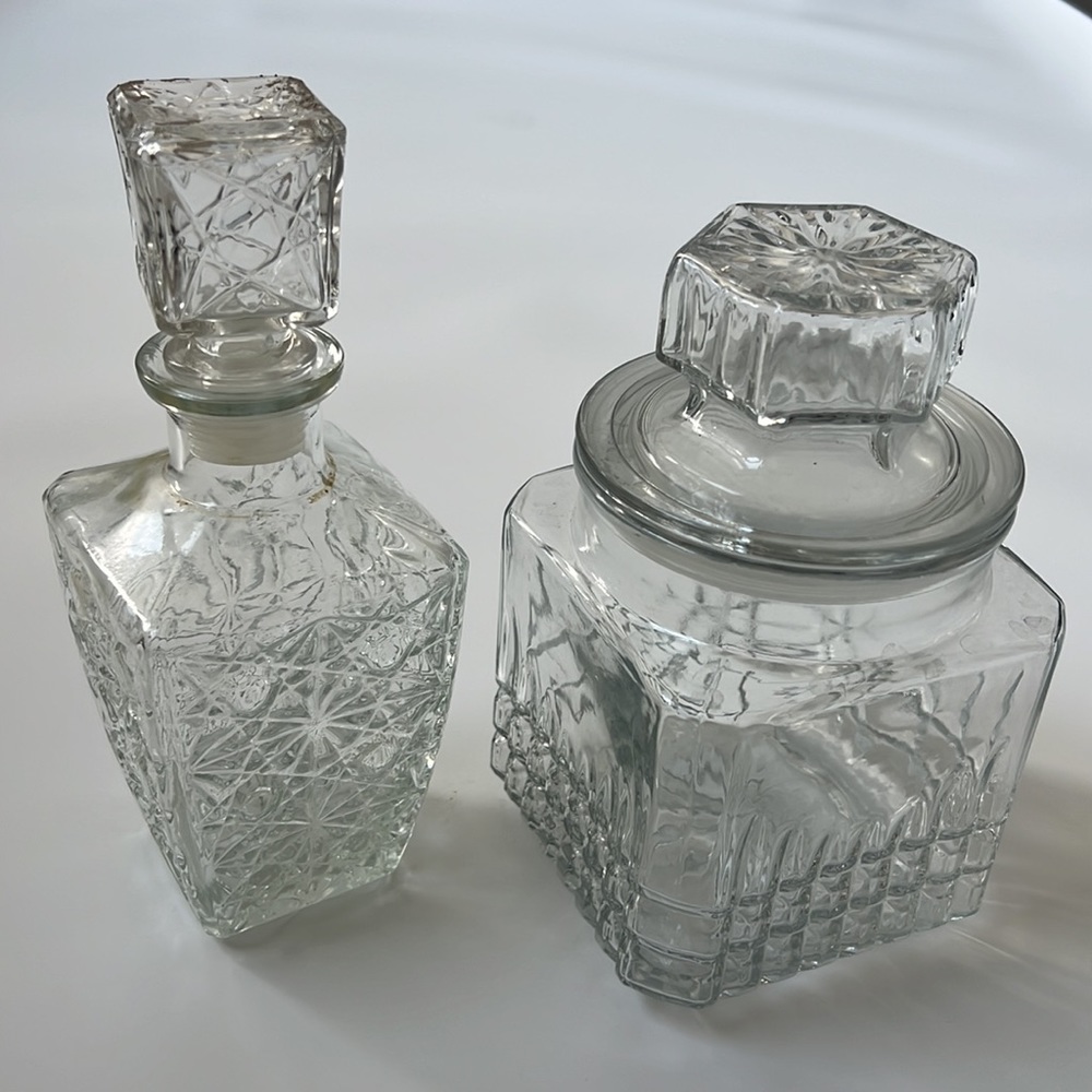 2 Bar top Decanter or Cut Glass for Whiskey, Bubble Bath, Cologne or ANY…